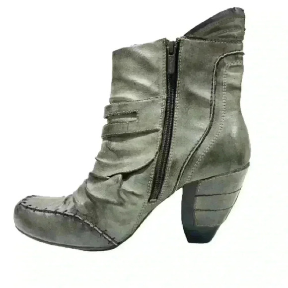 MUSTANG BOOTS GREEN  DISTRESSED LEATHER ROUND SQUARE TOE ANKLE BOOTIE SIZE 41 - Picture 5 of 17